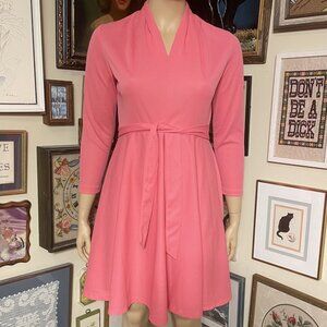Vintage Holly Hill Pink Fit & Flare Dress With Tie Belt & 3/4 Sleeves Size 20W